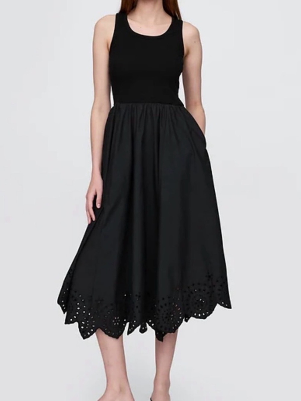 GAP -Mixed Media Black Handkerchief Dress with Scalloped hem